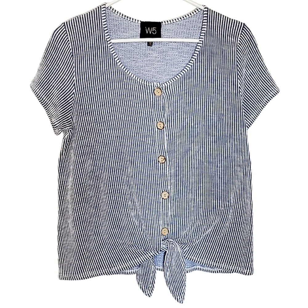 1544 * W5 Anthropologie Stripe Button Front Top Blue White Size XL